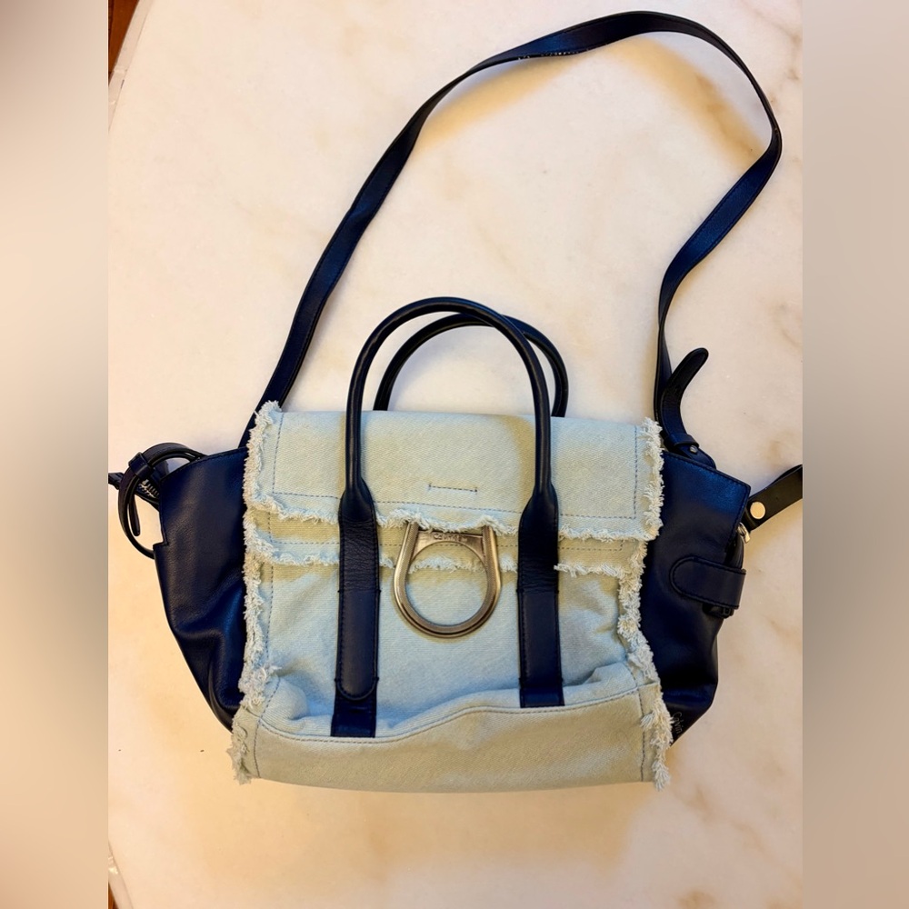 Denim and Leather Navy Blue Calvin Klein Jeans Handbag